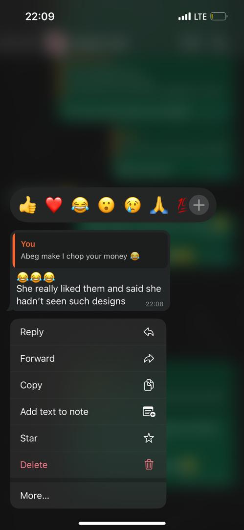 Customer feedback screenshot